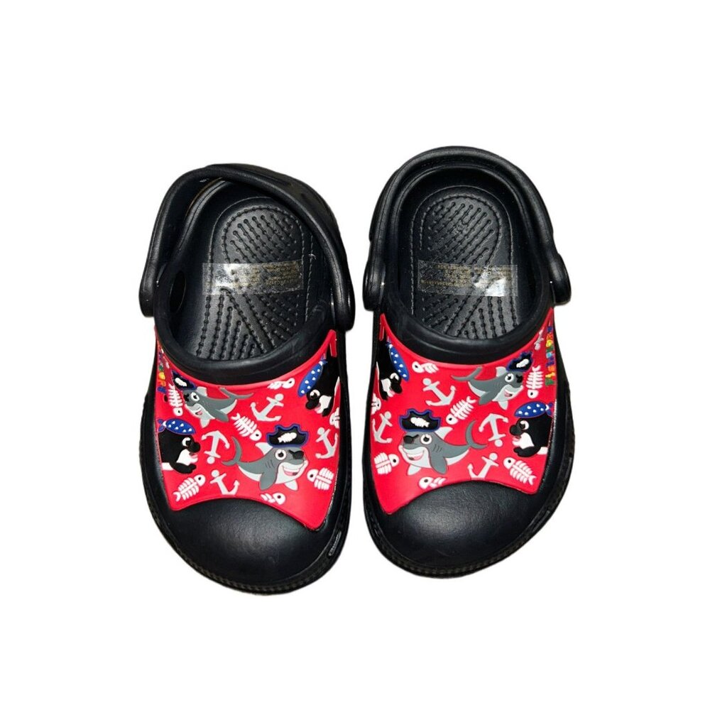 NWOT Toddler Boy Red & Black Ocean Pirate Themed Waterproof Clogs Nwot